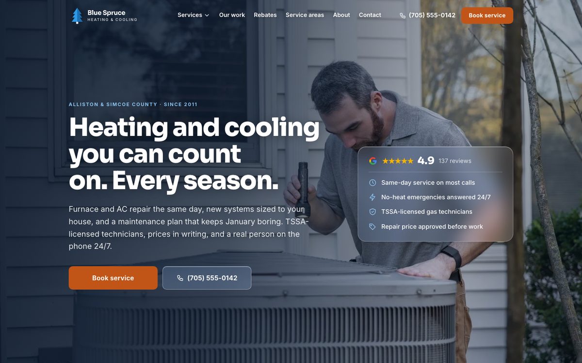 Blue Spruce Heating & Cooling website